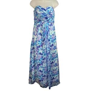 Handmade Floral Chiffon Strapless Maxi Dress Babydoll Pleated Feminine Festival